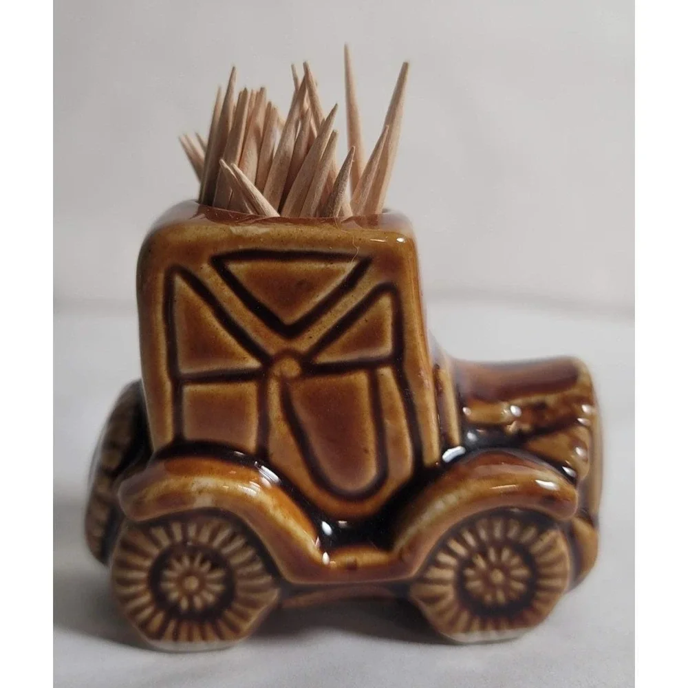 Ceramic Car Toothpick Holder Brown Glazed Retro Novelty Small‎ Kitchen Decor